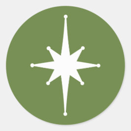 ミッドセンチュリーモダンレトロスターグリーンアンドホワイト ラウンドシール