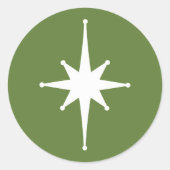 ミッドセンチュリーモダンレトロスターグリーンアンドホワイト ラウンドシール (正面)