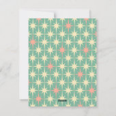 ミッドセンチュリーモダンレトロスターズクリスマスティール（緑がかった色）ピンク シーズンカード (裏面)