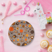 ミッドセンチュリーモダンレトロドットパターンブラウンオレンジ ペーパープレート (パーティー)