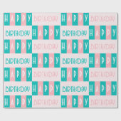 ミッドセンチュリーモダンレトロハッピーバースデーピンクブルー ラッピングペーパー (フラット)