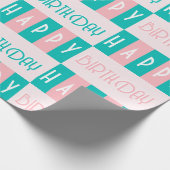 ミッドセンチュリーモダンレトロハッピーバースデーピンクブルー ラッピングペーパー (角)