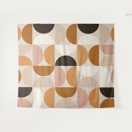 ミッドセンチュリーモダンレトロパターン茶色のアーストーン タペストリー (正面(横))