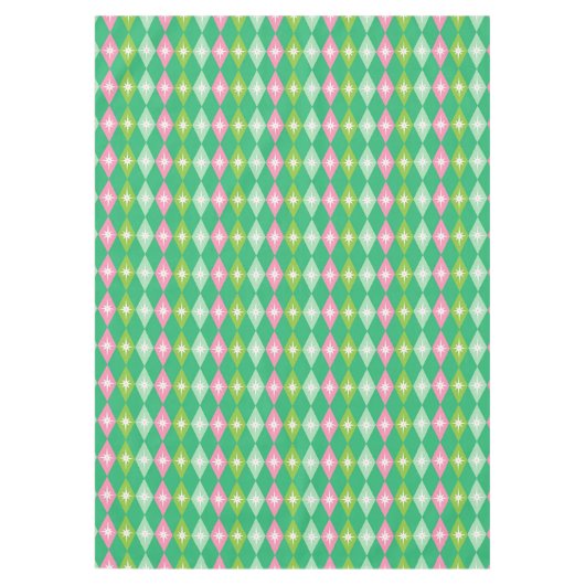 ミッドセンチュリーモダンレトロピンク&グリーンダイヤモンド テーブルクロス (正面)