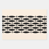 ミッドセンチュリーモダンレトロフィッシュブラック&アーモンドクリーム ラッピングペーパーシート (正面2)