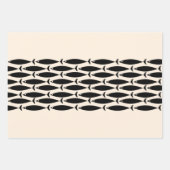 ミッドセンチュリーモダンレトロフィッシュブラック&アーモンドクリーム ラッピングペーパーシート (正面)