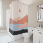 ミッドセンチュリーモダンレトロランドスケープオレンジ シャワーカーテン (インサイチュ)