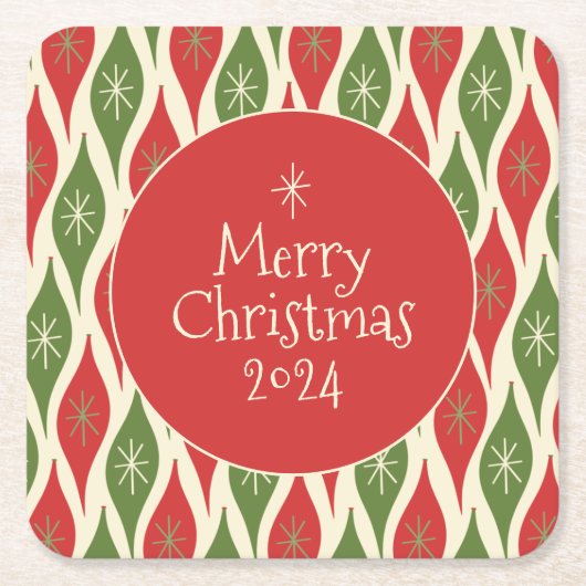 ミッドセンチュリーモダンレトロヴィンテージメリークリスマス スクエアペーパーコースター (正面)