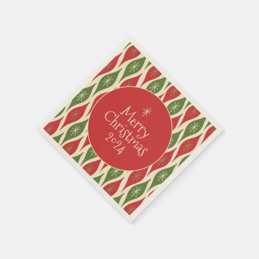 ミッドセンチュリーモダンレトロヴィンテージメリークリスマス スタンダードカクテルナプキン (角)