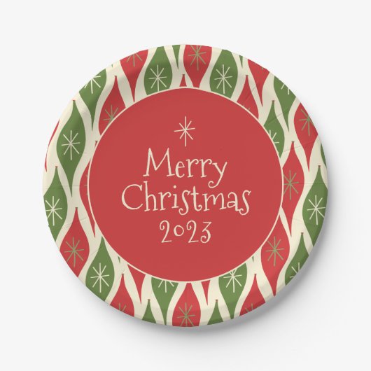ミッドセンチュリーモダンレトロヴィンテージメリークリスマス ペーパープレート (正面)
