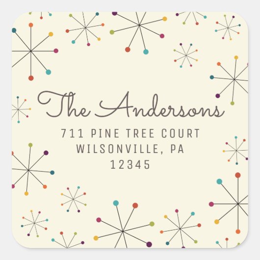 ミッドセンチュリーモダンレトロヴィンテージ差出人住所 スクエアシール (正面)