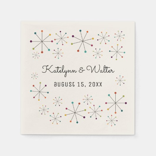 ミッドセンチュリーモダンレトロヴィンテージ結婚スタイル スタンダードカクテルナプキン (正面)