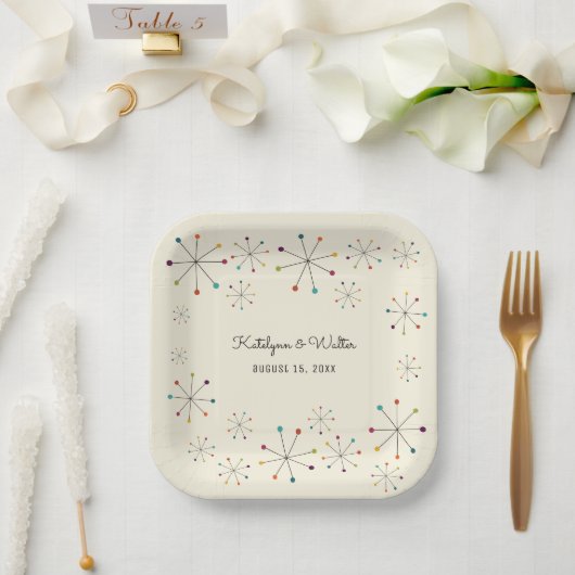 ミッドセンチュリーモダンレトロヴィンテージ結婚スタイル ペーパープレート (ウェディング)