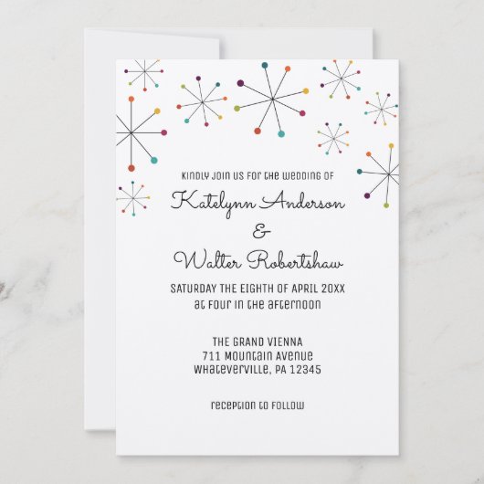 ミッドセンチュリーモダンレトロヴィンテージ結婚スタイル 招待状 (正面)