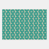 ミッドセンチュリーモダンレトロ原子ドットティール(緑がかった色)オレンジ ラッピングペーパーシート (正面2)