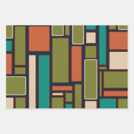 ミッドセンチュリーモダンレトロ幾何学模様 ラッピングペーパーシート