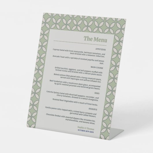 ミッドセンチュリーモダンレトロ結婚のオリーブグリーンメニュー 台座サイン (正面)