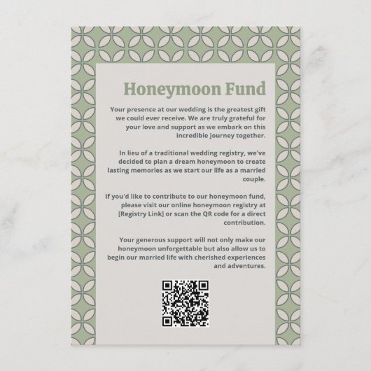 ミッドセンチュリーモダンレトロ結婚ズオリーブグリーン エンクロージャーカード (正面)