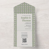 ミッドセンチュリーモダンレトロ結婚ズオリーブグリーン オールインワン招待状 (内側)