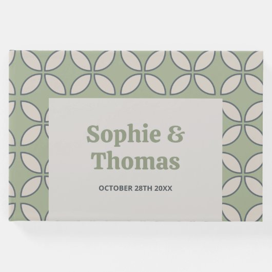 ミッドセンチュリーモダンレトロ結婚ズオリーブグリーン ゲストブック (正面)