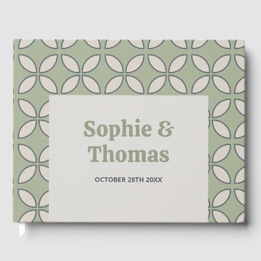 ミッドセンチュリーモダンレトロ結婚ズオリーブグリーン ゲストブック (正面)
