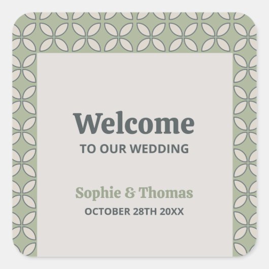 ミッドセンチュリーモダンレトロ結婚ズオリーブグリーン スクエアシール (正面)