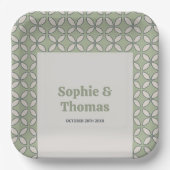 ミッドセンチュリーモダンレトロ結婚ズオリーブグリーン ペーパープレート (正面)