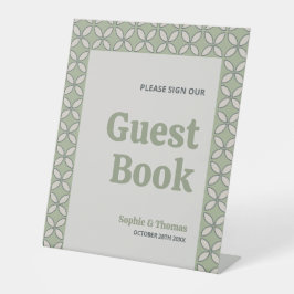 ミッドセンチュリーモダンレトロ結婚ズグリーンゲストブック 台座サイン