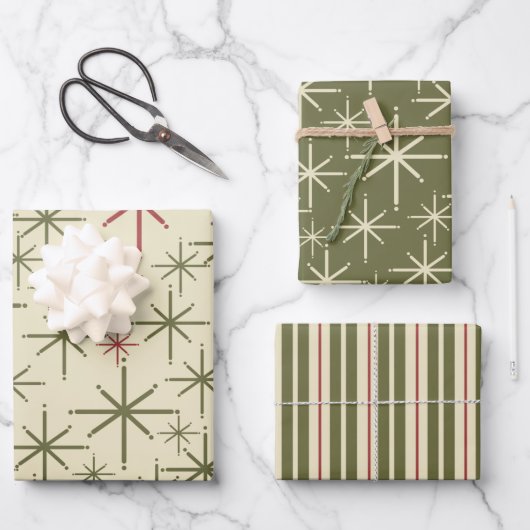ミッドセンチュリーモダンレトロ1950年代のクリスマスヴィンテージ ラッピングペーパーシート (正面)