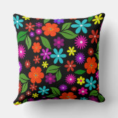 ミッドセンチュリーモダンレト鮮やかフローラブラック クッション (裏面)