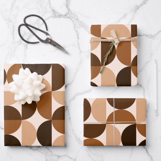 ミッドセンチュリーモダンヴィンテージパターンブラウン&ベージュ ラッピングペーパーシート (正面)