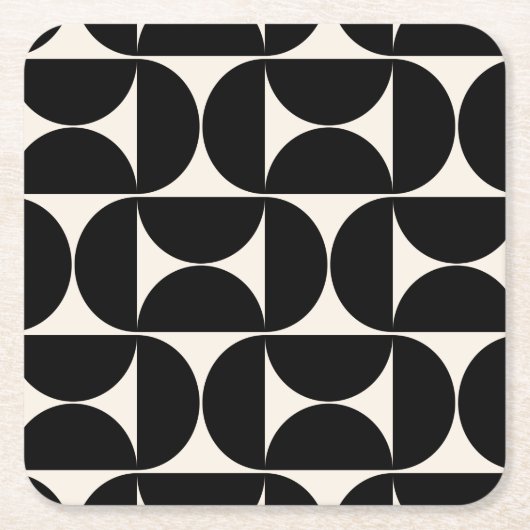 ミッドセンチュリーモダンヴィンテージパターン白黒 スクエアペーパーコースター (正面)