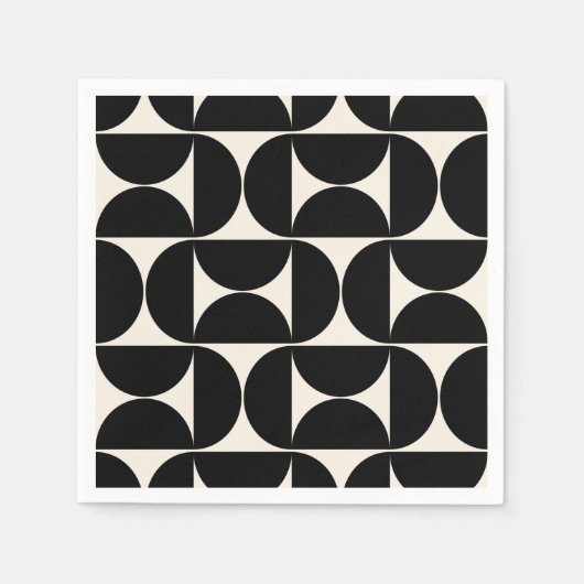 ミッドセンチュリーモダンヴィンテージパターン白黒 スタンダードカクテルナプキン (正面)