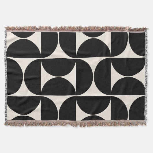 ミッドセンチュリーモダンヴィンテージパターン白黒 スローブランケット (正面)