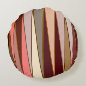 ミッドセンチュリーモダン三角形、ブラウン、ベージュ、サンゴ ラウンドクッション (裏面)