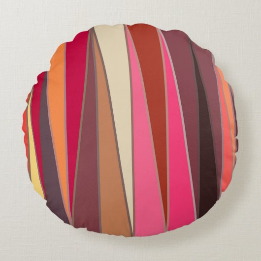 ミッドセンチュリーモダン三角形、明るい赤紫色、ブラウン ラウンドクッション (正面)