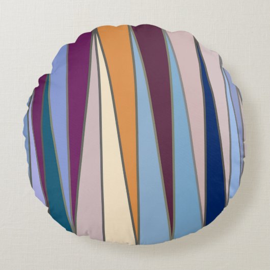 ミッドセンチュリーモダン三角形、青、紫、および金ゴールド ラウンドクッション (正面)