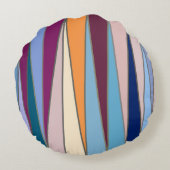 ミッドセンチュリーモダン三角形、青、紫、および金ゴールド ラウンドクッション (裏面)