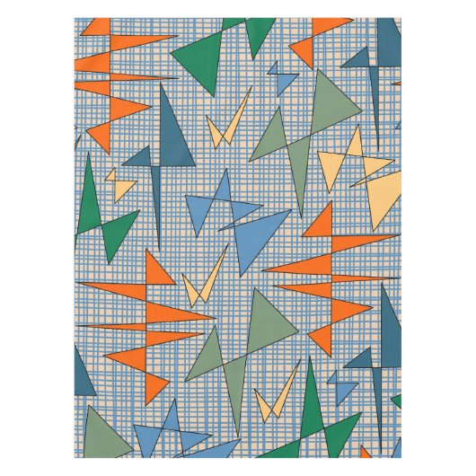 ミッドセンチュリーモダン三角測量抽象芸術原子 テーブルクロス (正面)