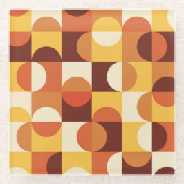 ミッドセンチュリーモダン半の円黄色とオレンジ ガラスコースター