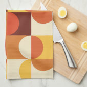 ミッドセンチュリーモダン半の円黄色とオレンジ キッチンタオル (四つ折り)