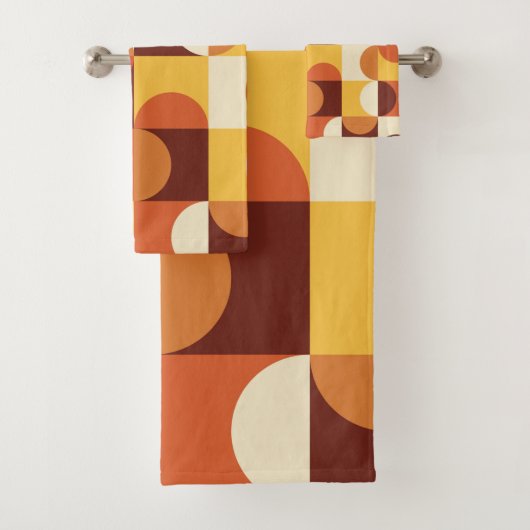 ミッドセンチュリーモダン半の円黄色とオレンジ バスタオルセット (インサイチュ)