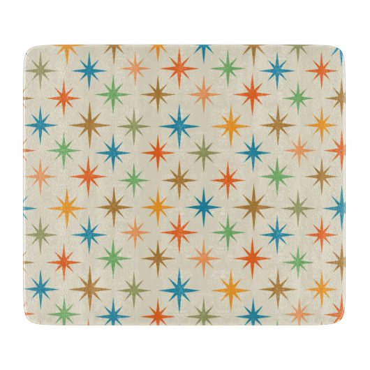 ミッドセンチュリーモダン原子カラフルスターバスト カッティングボード (正面)