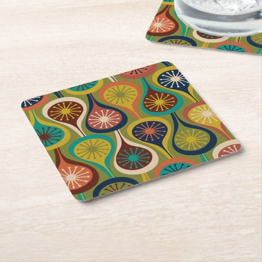 ミッドセンチュリーモダン原子滴レトロパターン スクエアペーパーコースター (アングル)