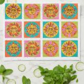 ミッドセンチュリーモダン太陽顔乾燥マット キッチンタオル (折り畳み)