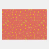 ミッドセンチュリーモダン女性レトロクリスマス、ピンク、緑 ラッピングペーパーシート (正面3)