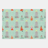 ミッドセンチュリーモダン女性レトロクリスマス、ピンク、緑 ラッピングペーパーシート (正面)
