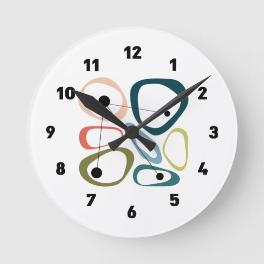 ミッドセンチュリーモダン小石 ラウンド壁時計 (正面)