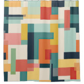 ミッドセンチュリーモダン幾何カラーブロック シャワーカーテン (正面)