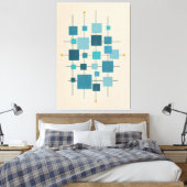 ミッドセンチュリーモダン幾何マス – 青 キャンバスプリント (インサイチュ (寝室))
